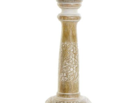 Candle Holder DKD Home Decor White Brown Metal Plastic Mango wood Floral Indian Man 12,5 x 12,5 x 31 cm Online Sale