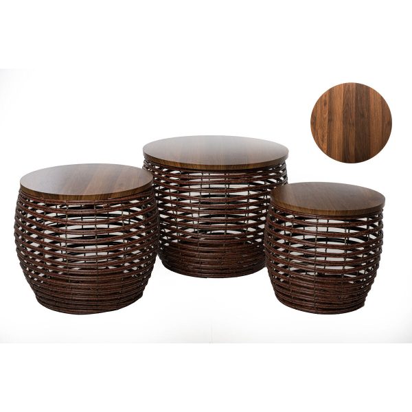 Tables set Romimex Brown Wood Fibre 3 Pieces Discount