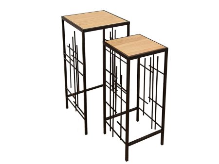 Tables set Romimex Black black Wood Metal 2 Pieces Hot on Sale