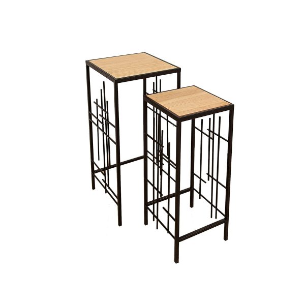 Tables set Romimex Black black Wood Metal 2 Pieces Hot on Sale