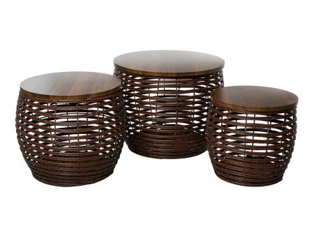 Tables set Romimex Brown Wood Fibre 3 Pieces Discount