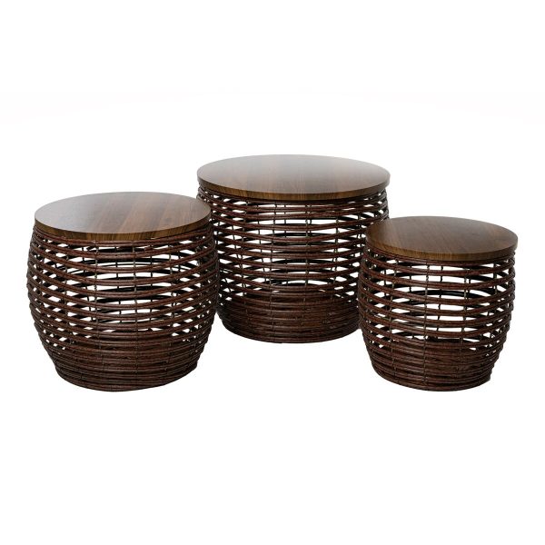 Tables set Romimex Brown Wood Fibre 3 Pieces Discount