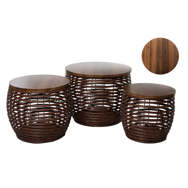 Tables set Romimex Brown Wood Fibre 3 Pieces Discount