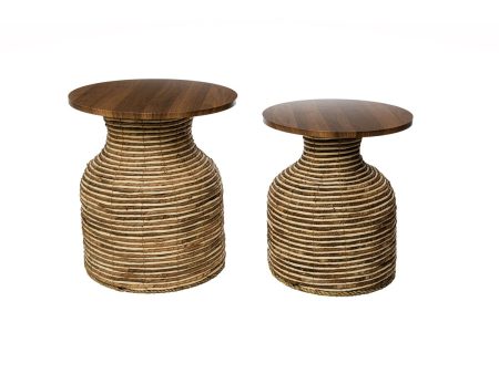 Tables set Romimex Natural Fibre MDF Wood 2 Pieces Fashion