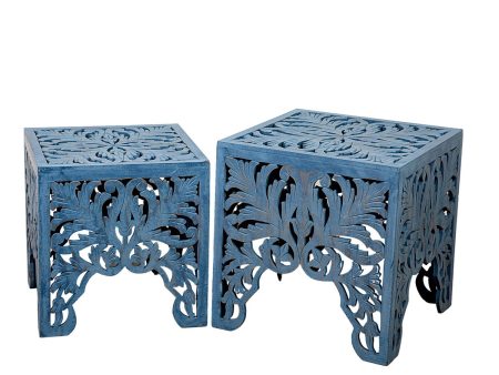 Tables set Romimex Blue Wood 2 Pieces Fashion