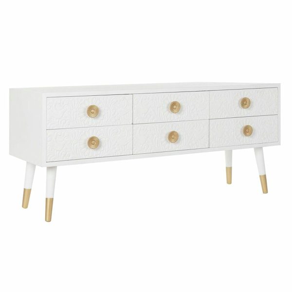 TV furniture DKD Home Decor White Golden Fir MDF Wood 120 x 42 x 54 cm Discount