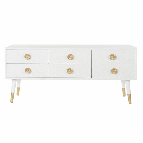 TV furniture DKD Home Decor White Golden Fir MDF Wood 120 x 42 x 54 cm Discount