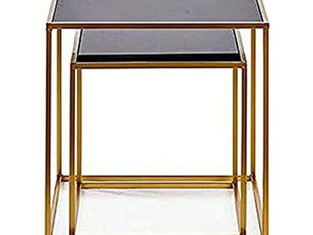 Set of 2 tables Black Golden 50 x 50 x 50 cm For Discount