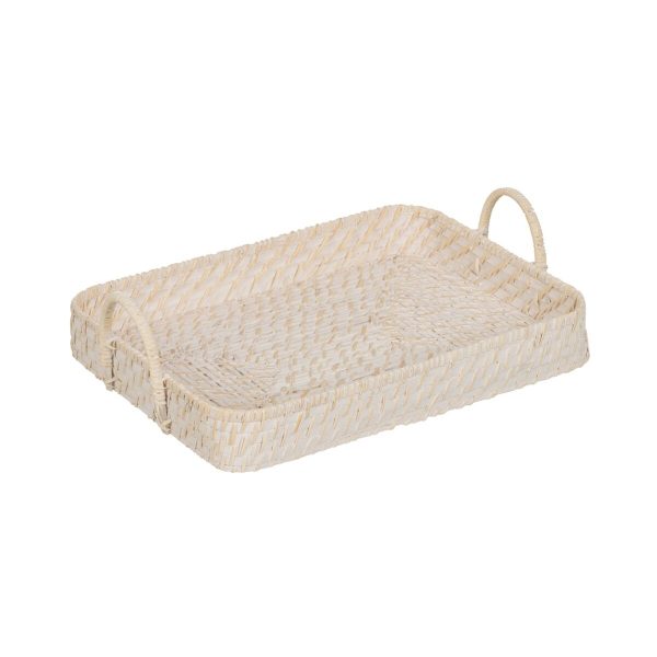 Tray White Bamboo Rattan 45 x 34 x 13 cm (2 Units) Sale