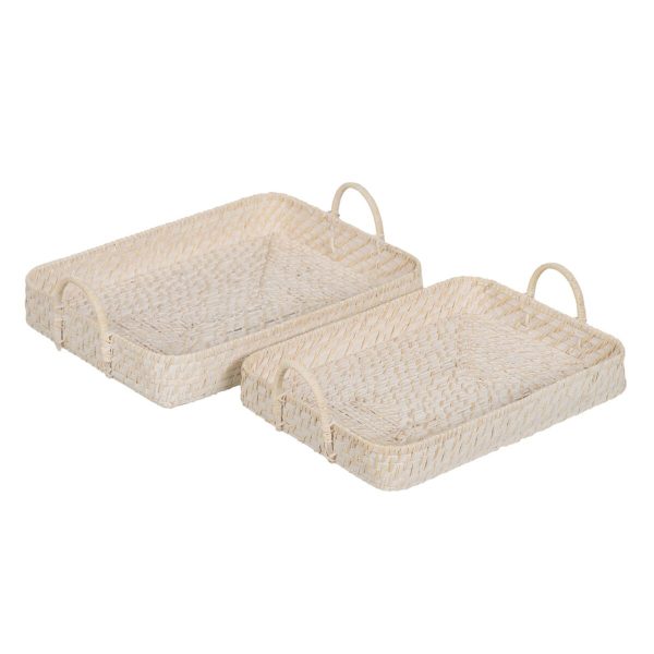 Tray White Bamboo Rattan 45 x 34 x 13 cm (2 Units) Sale