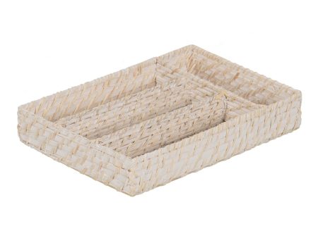 Cutlery basket White Bamboo Rattan 34 x 24 x 6 cm on Sale