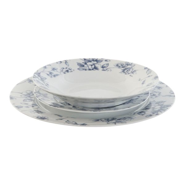 Dinnerware Set Home ESPRIT Blue Porcelain Floral 18 Pieces 27 x 27 x 2 cm For Cheap