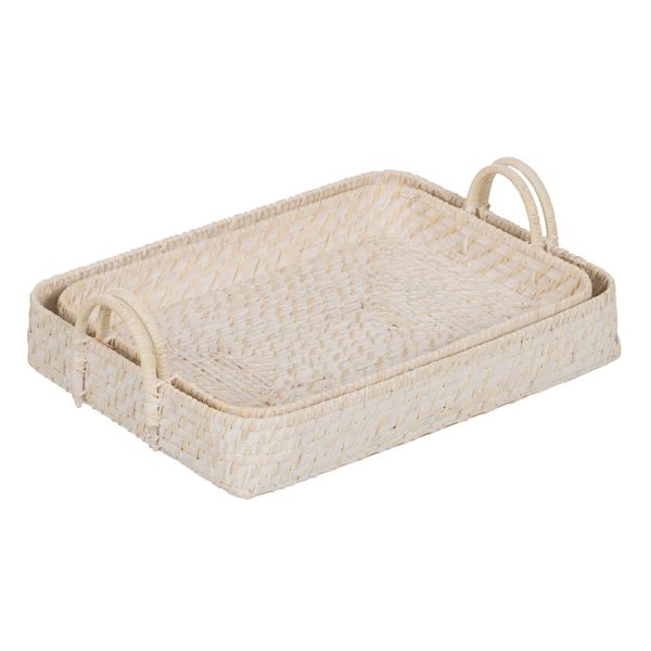 Tray White Bamboo Rattan 45 x 34 x 13 cm (2 Units) Sale