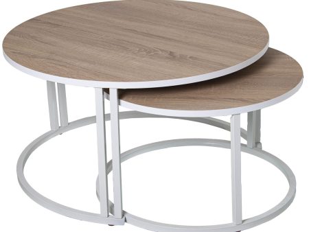 Set of 2 tables Alexandra House Living White Brown Wood For Cheap