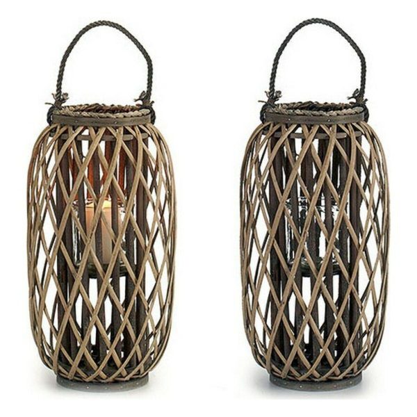 Candleholder Brown wicker Glass 11,5 x 12 cm on Sale