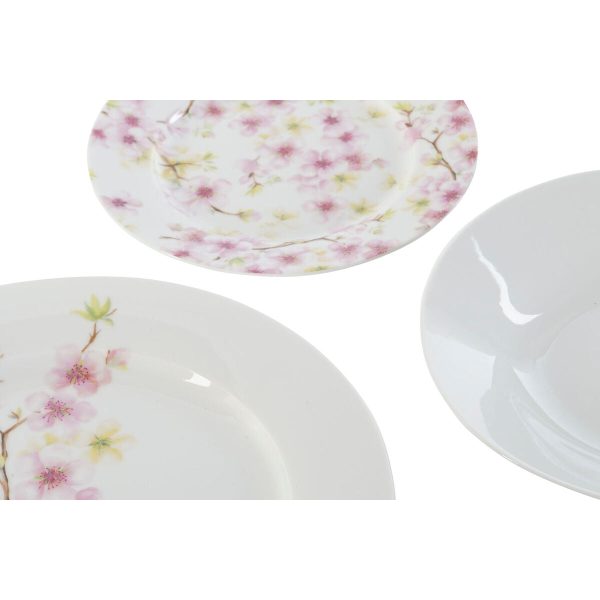 Dinnerware Set Home ESPRIT White Green Pink Porcelain 18 Pieces 27 x 27 x 2 cm Online Hot Sale