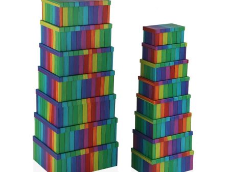 Set of Stackable Organising Boxes Versa Rainbow Cardboard 15 Pieces 35 x 16,5 x 43 cm on Sale