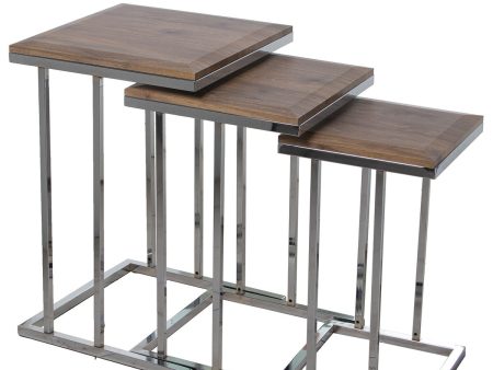 Set of 3 tables Alexandra House Living Brown Silver Wood Hot on Sale