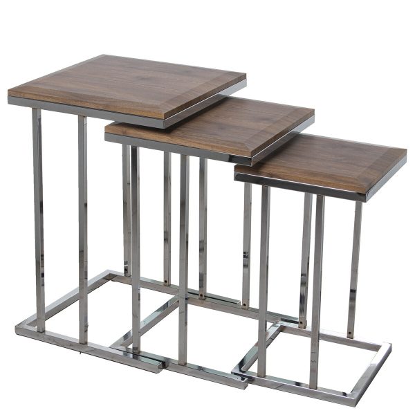 Set of 3 tables Alexandra House Living Brown Silver Wood Hot on Sale