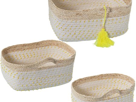 Set of Baskets Alexandra House Living 03775 White wicker Rattan Natural Fibre (3 Units) Online Hot Sale