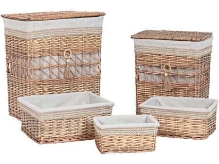 Laundry basket Home ESPRIT Beige Natural wicker Shabby Chic 47 x 35 x 55 cm 5 Pieces Sale