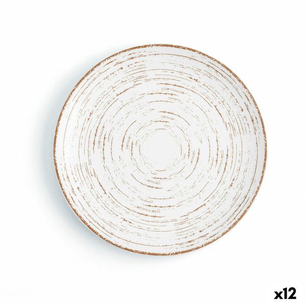 Flat Plate Ariane Tornado White Bicoloured Ceramic Ø 21 cm (12 Units) Hot on Sale