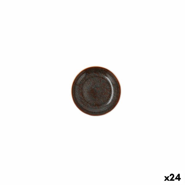 Flat plate Ariane Decor Ceramic Brown (10 cm) (24 Units) Fashion