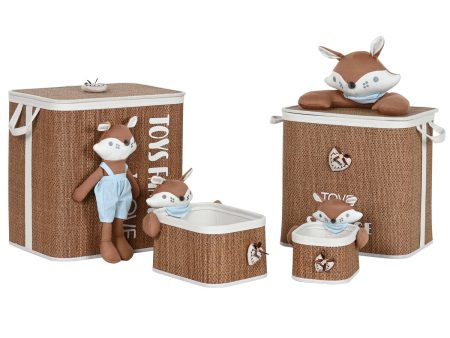 Laundry basket Home ESPRIT Blue Brown Natural Children s 44 x 44 x 45 cm 4 Pieces Online Hot Sale