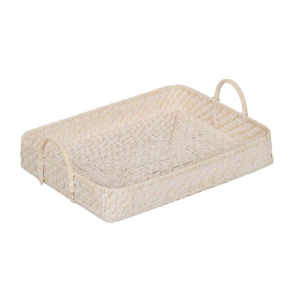 Tray White Bamboo Rattan 45 x 34 x 13 cm (2 Units) Sale