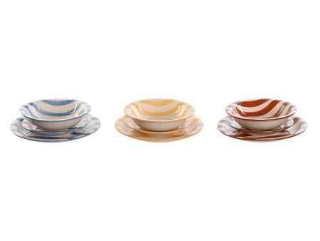 Tableware Home ESPRIT Yellow Blue Red Stoneware Stripes Mediterranean 27,5 x 27,5 x 2,8 cm 18 Pieces Online Sale