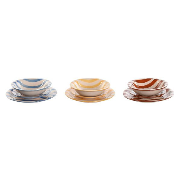 Tableware Home ESPRIT Yellow Blue Red Stoneware Stripes Mediterranean 27,5 x 27,5 x 2,8 cm 18 Pieces Online Sale