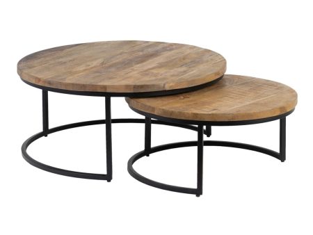 Set of 2 tables Iron Mango wood 90 x 90 x 40 cm Fashion