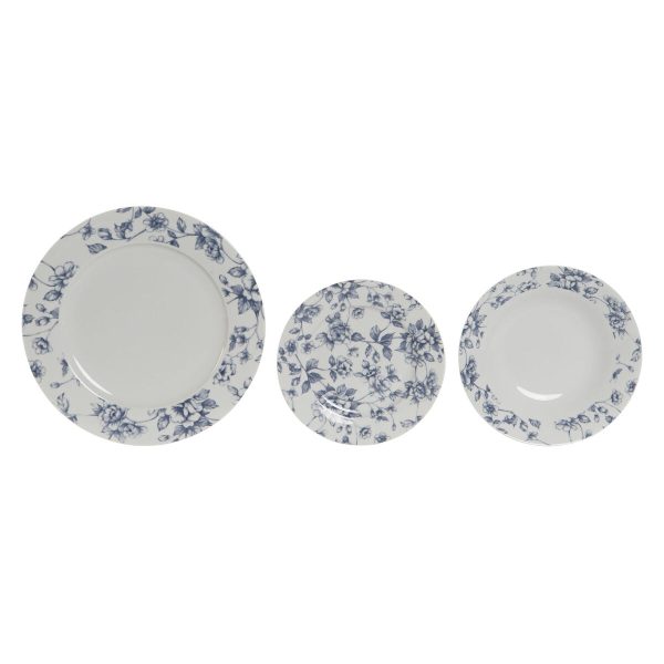 Dinnerware Set Home ESPRIT Blue Porcelain Floral 18 Pieces 27 x 27 x 2 cm For Cheap