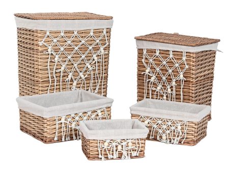 Laundry basket Home ESPRIT White Natural wicker Shabby Chic 47 x 35 x 55 cm 5 Pieces For Sale