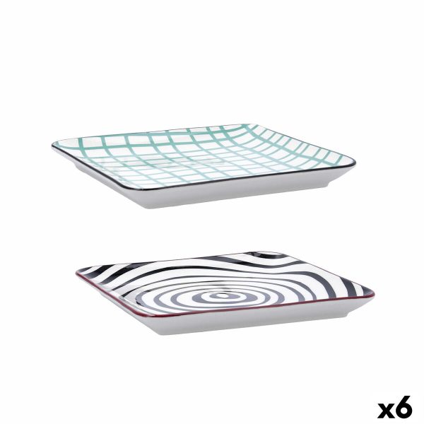 Snack tray Bidasoa Zigzag Multicolour Ceramic 21 x 21 cm (6 Units) For Sale