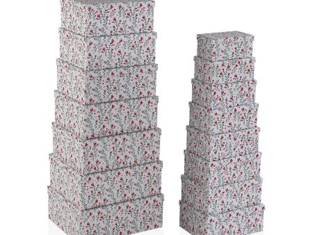 Set of Stackable Organising Boxes Versa Hearts Cardboard 15 Pieces 35 x 16,5 x 43 cm Online now