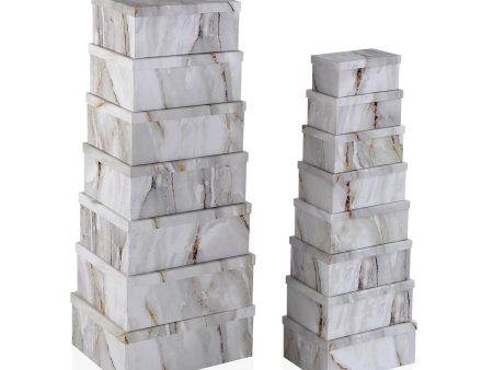 Set of Stackable Organising Boxes Versa Marble Cardboard 15 Pieces 35 x 16,5 x 43 cm For Cheap