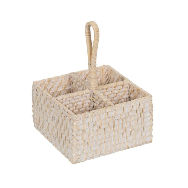 Cutlery basket White Bamboo Rattan 19 x 19 x 27 cm Online Sale