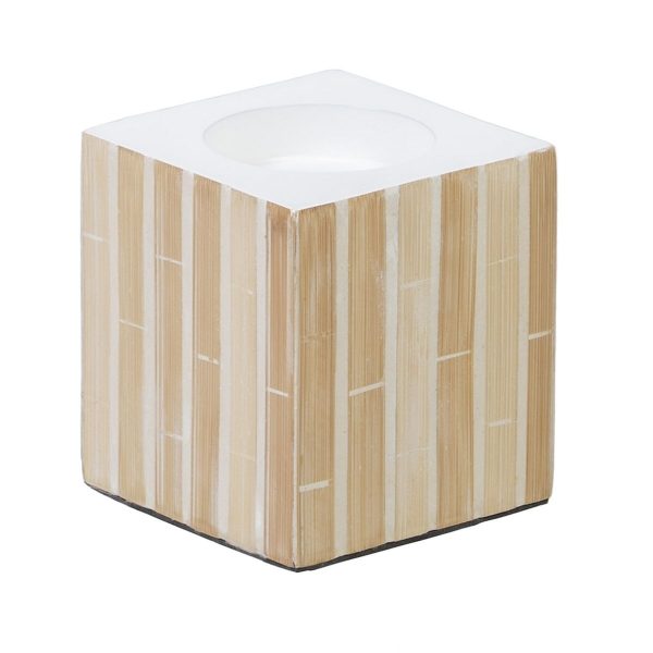 Candleholder Beige Bamboo MDF Wood 10,5 x 10,5 x 10,5 cm For Sale