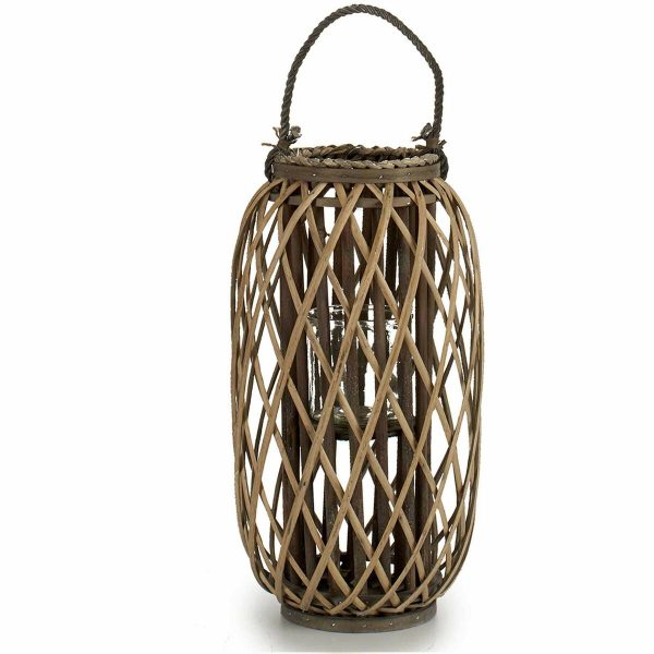 Candleholder Brown wicker Glass 11,5 x 12 cm on Sale