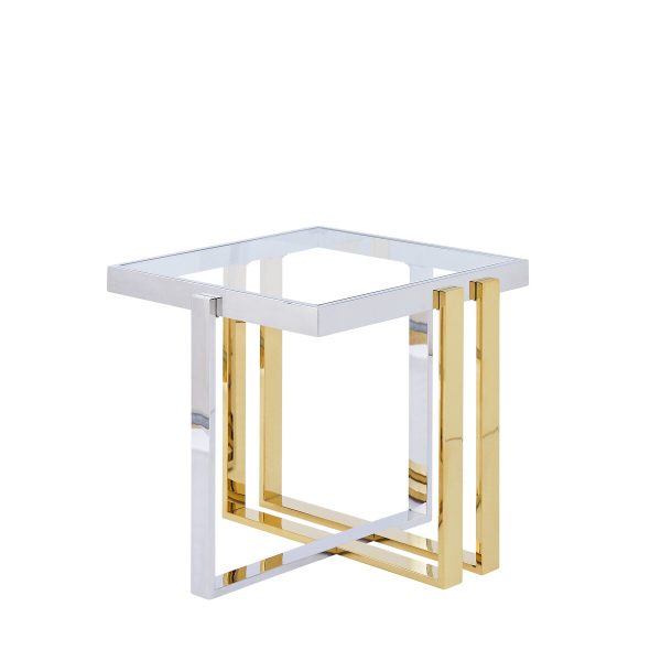 Side table Romimex Golden Silver Stainless steel Tempered glass 55 x 55 x 55 cm Online now