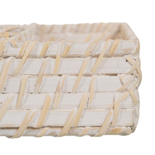 Cutlery basket White Bamboo Rattan 34 x 24 x 6 cm on Sale