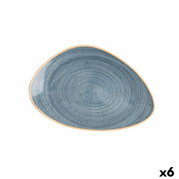 Flat Plate Ariane Terra Triangular Blue Ceramic Ø 29 cm (6 Units) on Sale