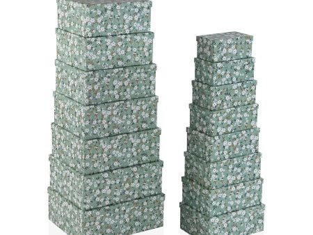 Set of Stackable Organising Boxes Versa Flowers Cardboard 15 Pieces 35 x 16,5 x 43 cm on Sale