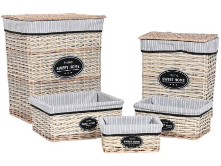 Laundry basket Home ESPRIT White Brown Black Grey Natural wicker Shabby Chic 47 x 35 x 55 cm 5 Pieces Online Hot Sale