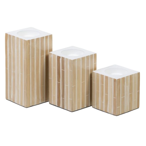 Candleholder Beige Bamboo MDF Wood 10,5 x 10,5 x 10,5 cm For Sale