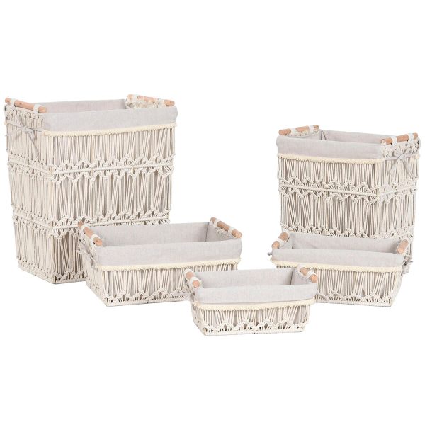 Laundry basket Home ESPRIT White Natural Metal Shabby Chic 42 x 32 x 51 cm 5 Pieces on Sale